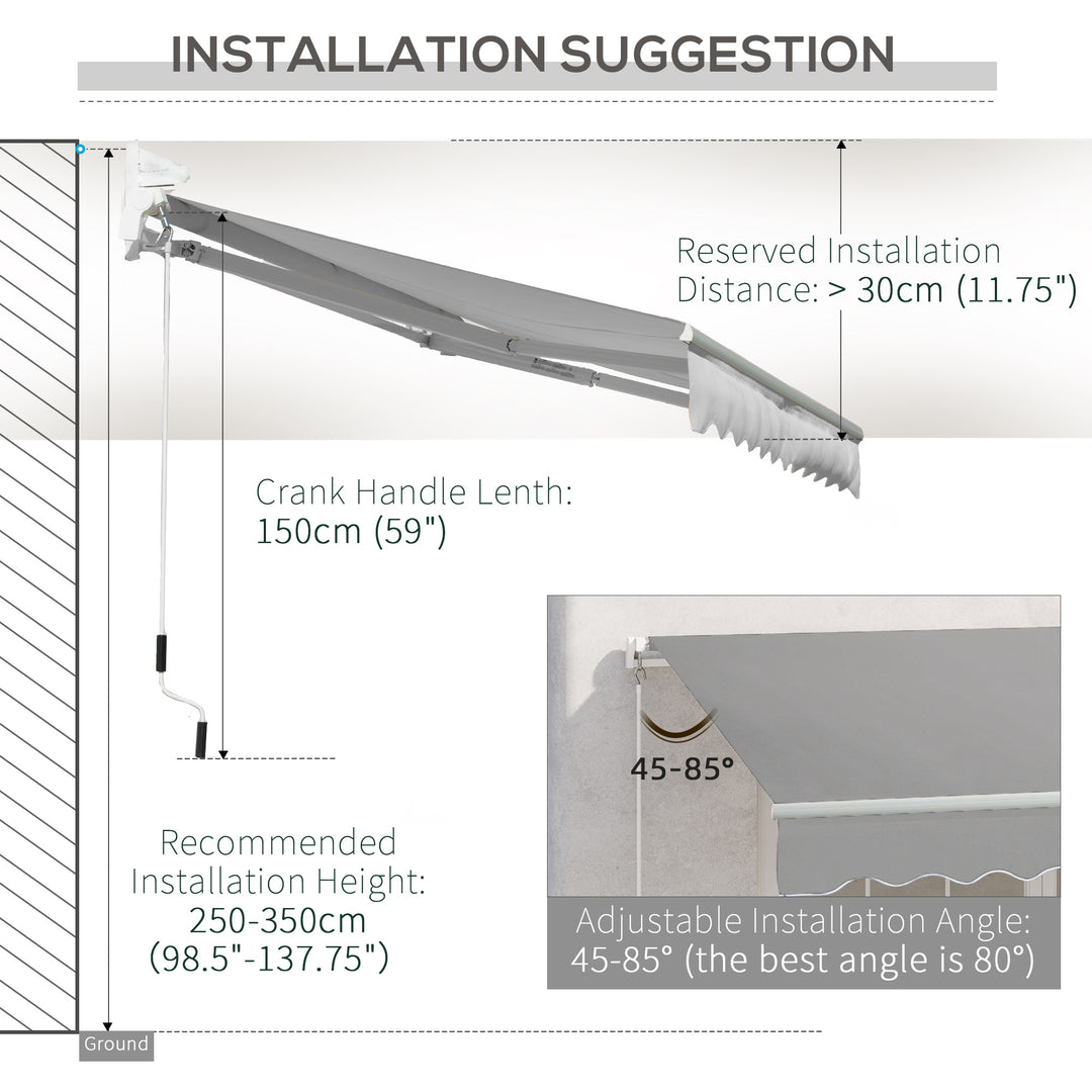 Window Awning Canopy Garden Outdoor Shelter Patio Sun Shade UV Blocker Light Weight Aluminium Frame w/ Hand Crank 3 x 2m Light Grey