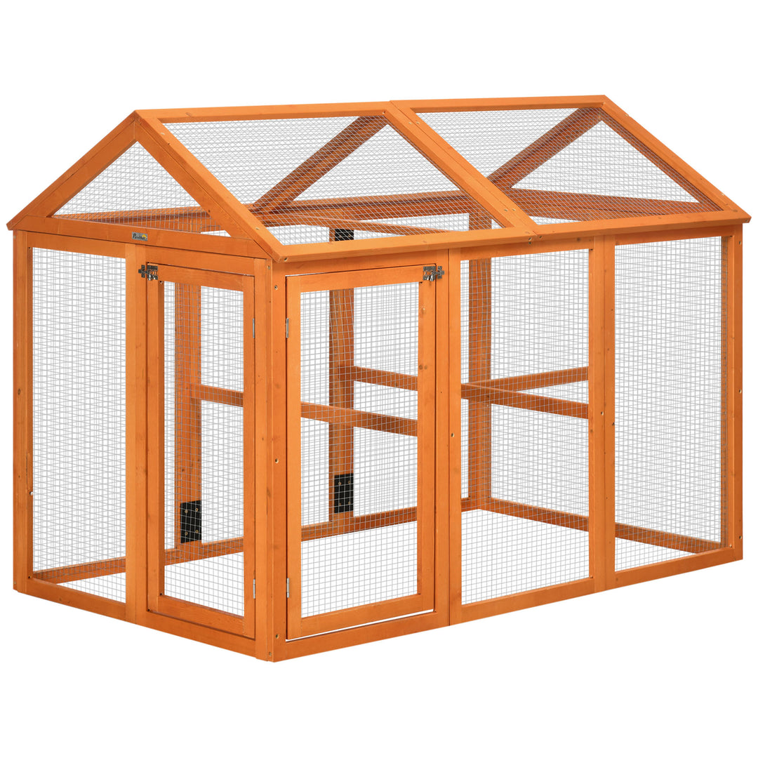 PawHut Large Chicken Run Wooden Chicken Coop, Pet Playpen with Combinable Design, Orange