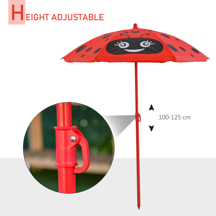 Kids Folding Picnic Table and Chairs Set Ladybug Pattern Outdoor w/ Parasol