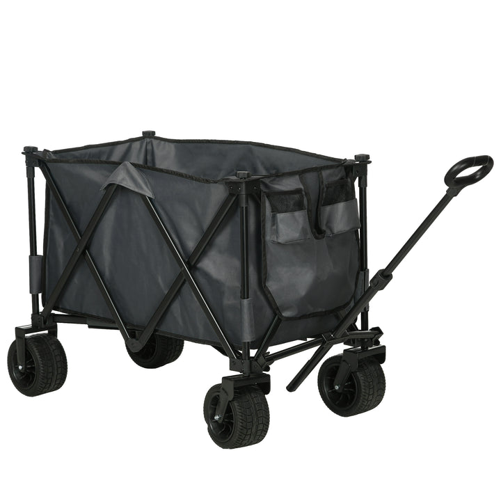 Folding Garden Trolley, Outdoor Utility Wagon, Dark Grey