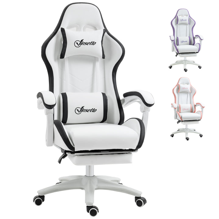 Vinsetto Racing Gaming Chair, Reclining PU Leather Computer Chair with 360 Degree Swivel Seat, White and Black