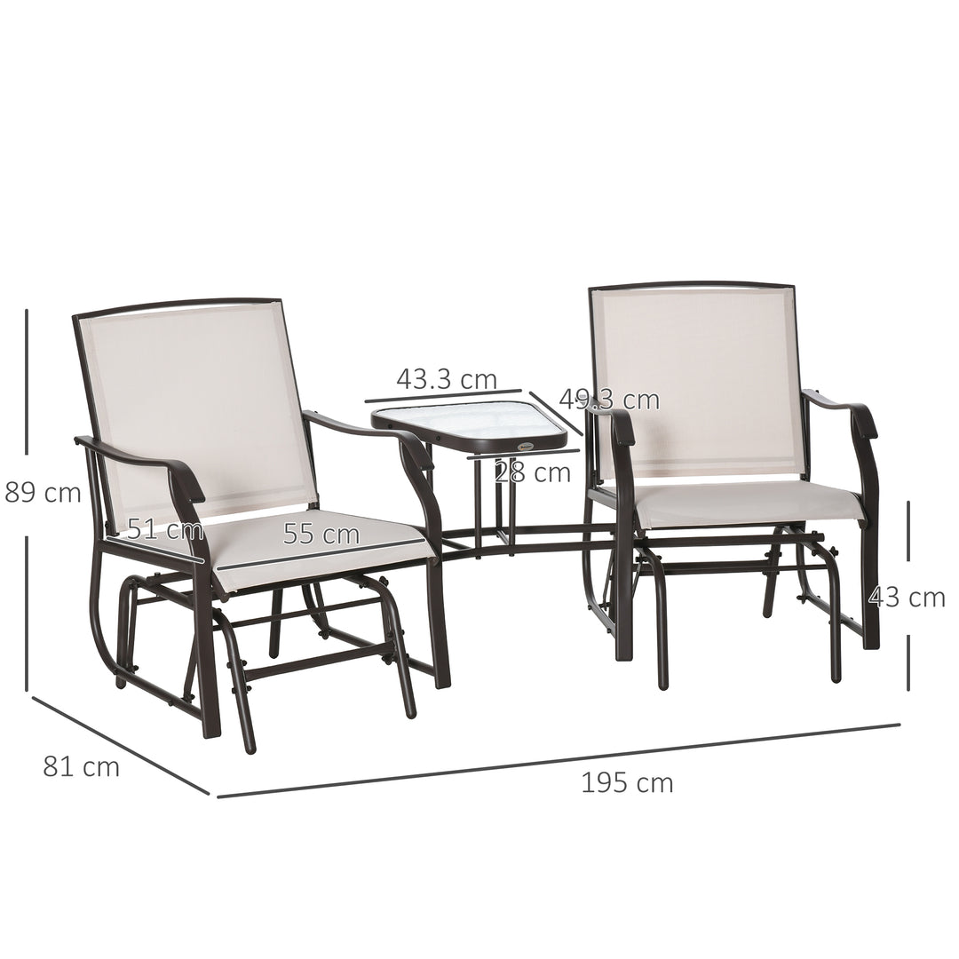 Garden Double Glider Rocking Chairs with Middle Table - Beige