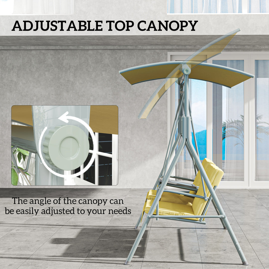 Outsunny 2 Seater Garden Swing Chair Patio Rocking Bench w/ Tilting Canopy, Double Padded Seats, Storage Bag and Tray, Beige
