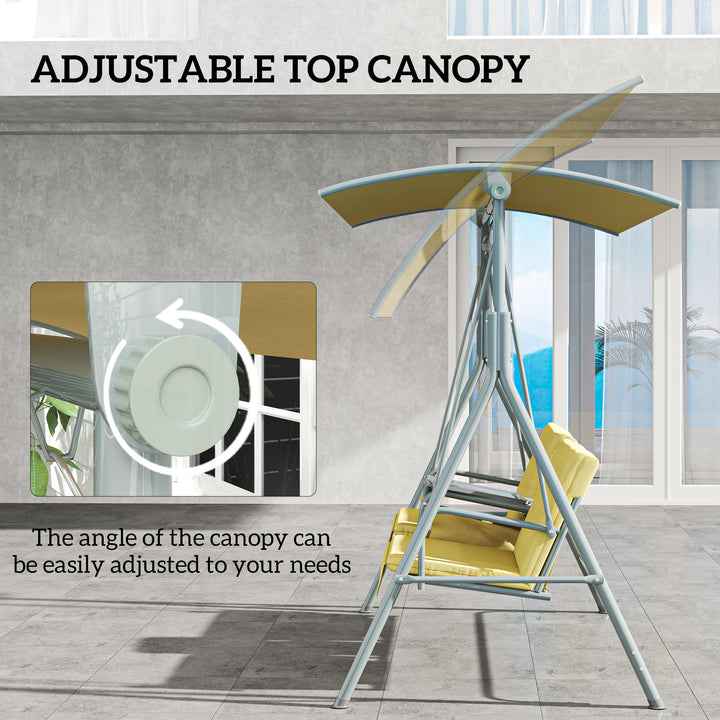 Outsunny 2 Seater Garden Swing Chair Patio Rocking Bench w/ Tilting Canopy, Double Padded Seats, Storage Bag and Tray, Beige