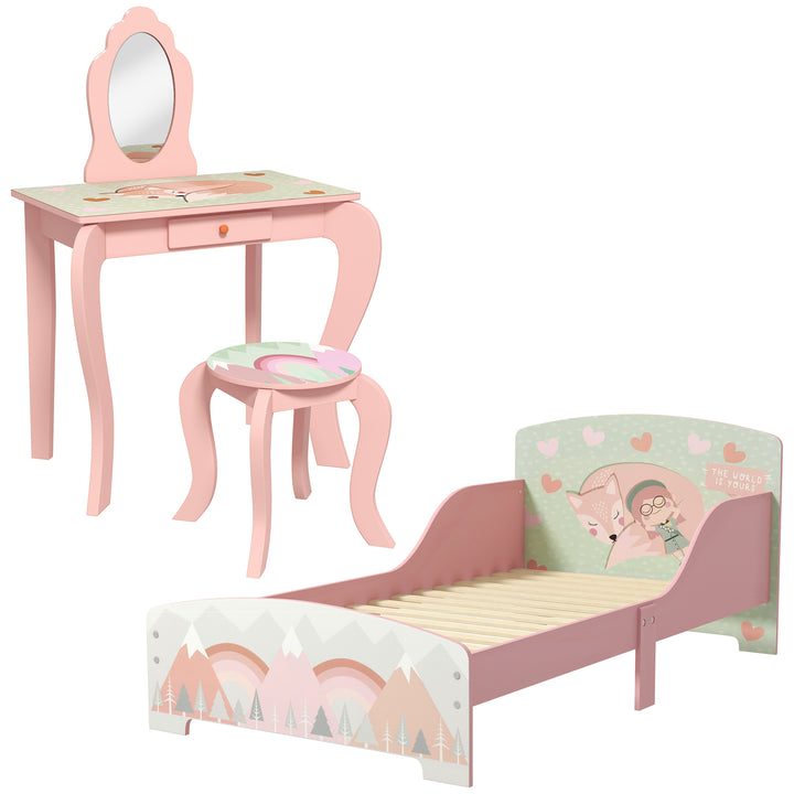 Kids Dressing Table with Mirror and Stool, Bedroom Furniture Set for Ages 3-6 Years - Pink