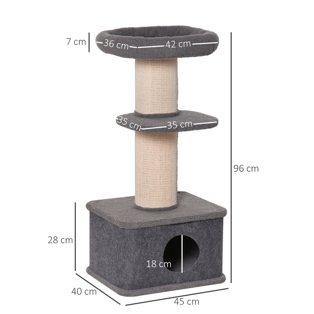 PawHut Cat Tree Kitten Tower Multi-level Activity Centre Pet Furniture with Sisal Scratching Post Condo Plush Perches Grey