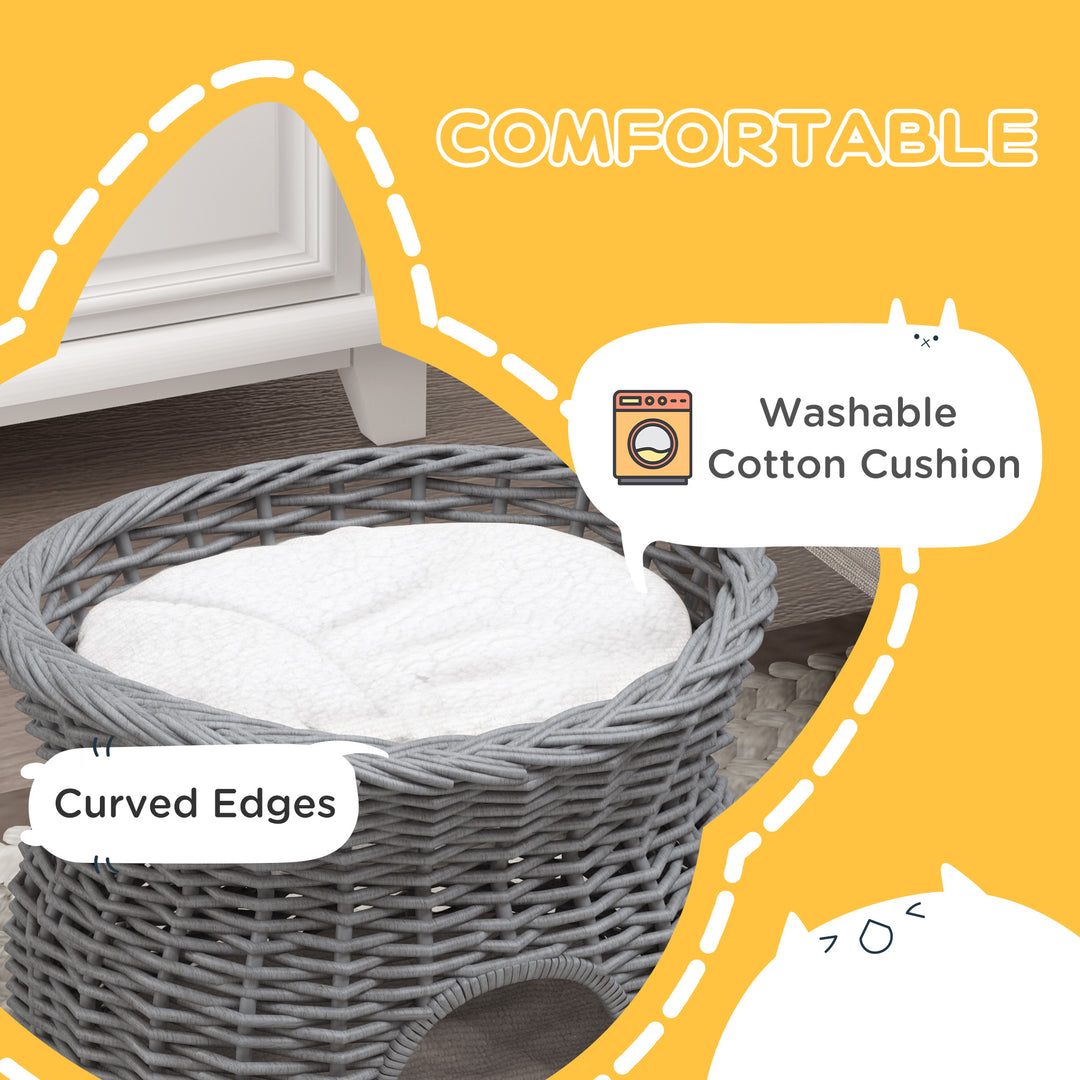 2-Tier Elevated Cat Bed Basket W/Cushion-Grey