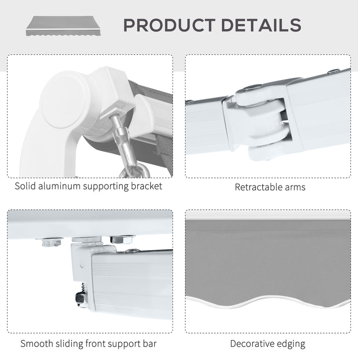 4x2.5m Retractable Manual Awning Window Door Sun Shade Canopy with Fittings and Crank Handle Light Grey