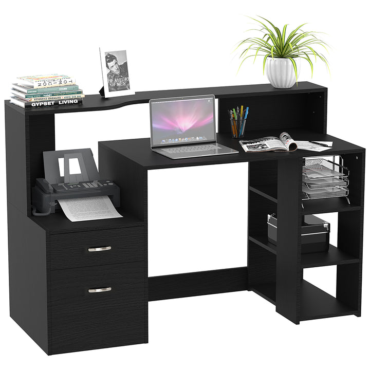 Computer Desk PC Table Modern Home Office Writing Workstation Furniture Printer Shelf Rack w/ Storage Drawer & Shelves (BLACK)