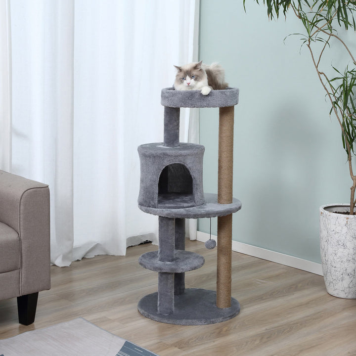 3-Tier Deluxe Cat Activity Tree w/ Scratching Posts Ear Perch House Platform Play Ball Plush Fun Toys Exercise Rest Relax Climb Grey