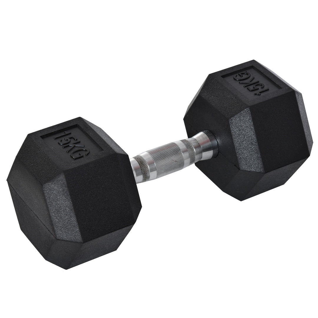 HOMCOM 15KG Single Rubber Hex Dumbbell Portable Hand Weights Dumbbell Home Gym Workout Fitness Hand Dumbbell