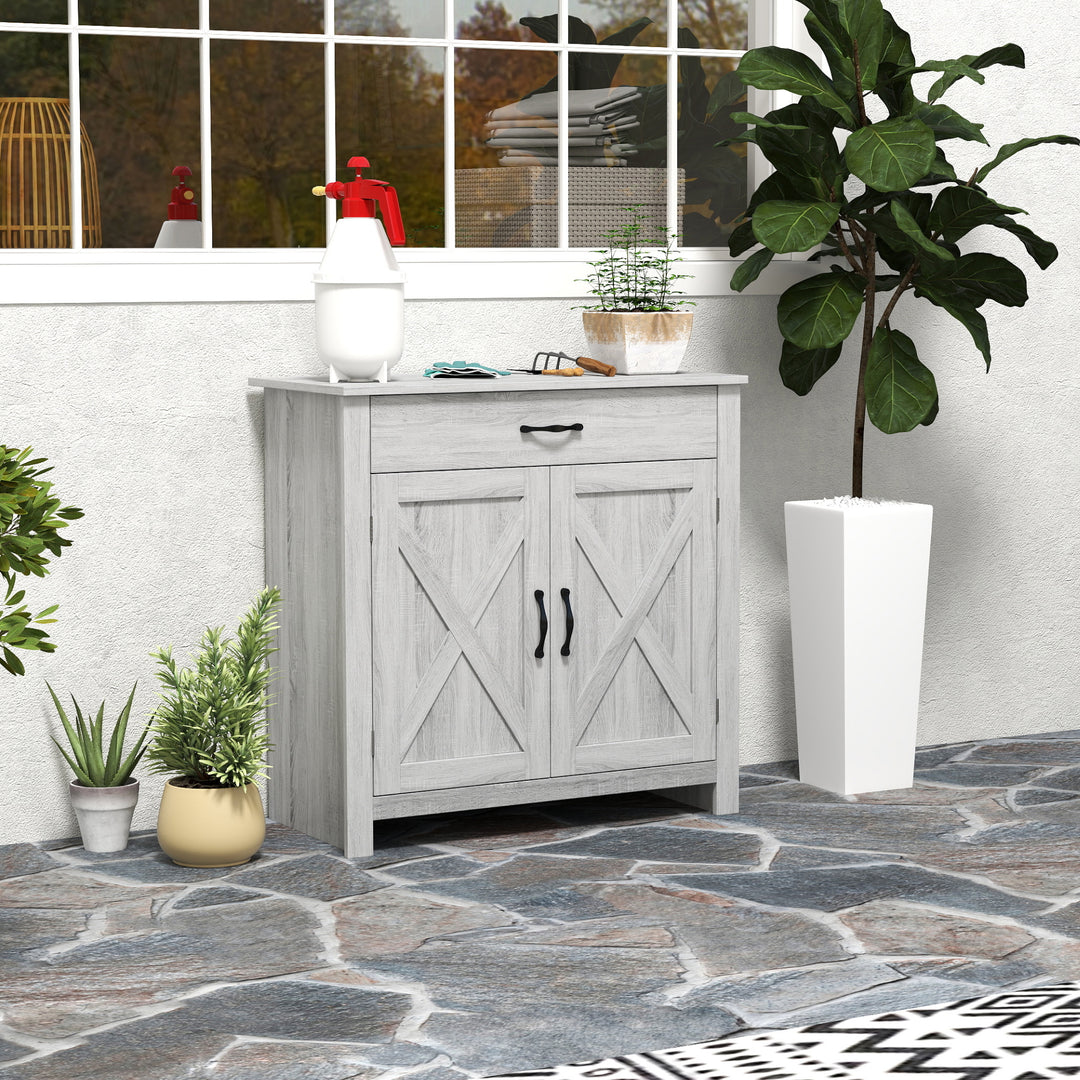 Farmhouse Barn Door Sideboard Storage Cabinet Coffee Bar for LIVING Room – Grey Grain