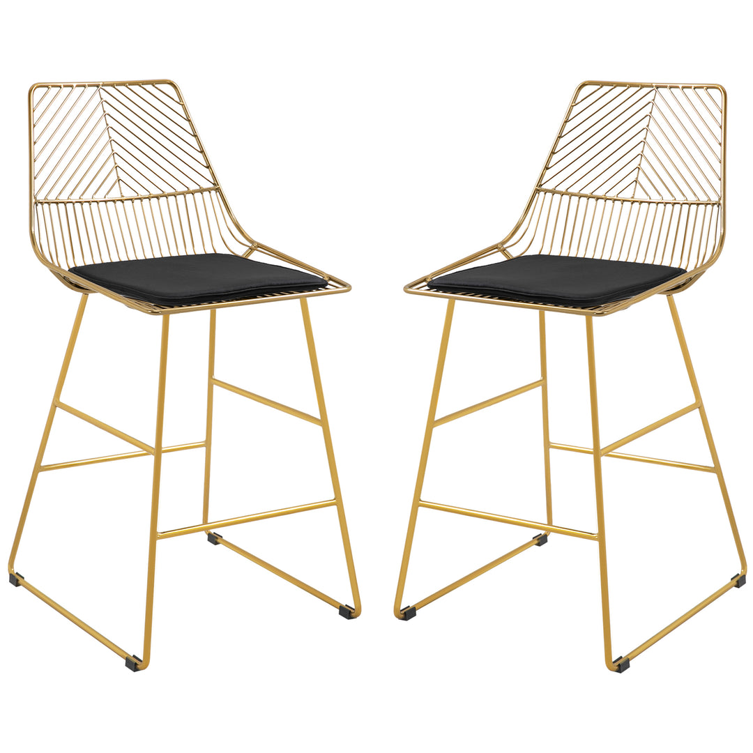 Set of 2 Bar stools Modern Counter Height Wire Metal Bar chairs for Kitchen, Bar Counter, Gold