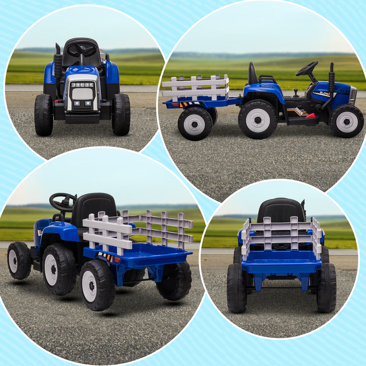 Electric Ride on Tractor with Detachable Trailer, 12V Kids Battery Powered Electric Car with Remote Control, Music Start up Sound and Horn, Lights, for Ages 3-6 Years - Blue