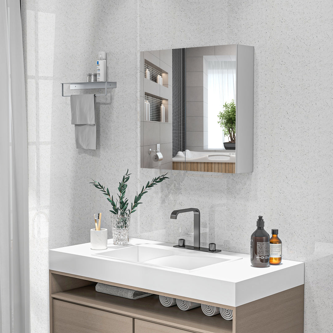 Bathroom Mirror Cabinet, Wall Mounted Storage with Adjustable Shelf, 60W x 15D x 60Hcm, High Gloss White
