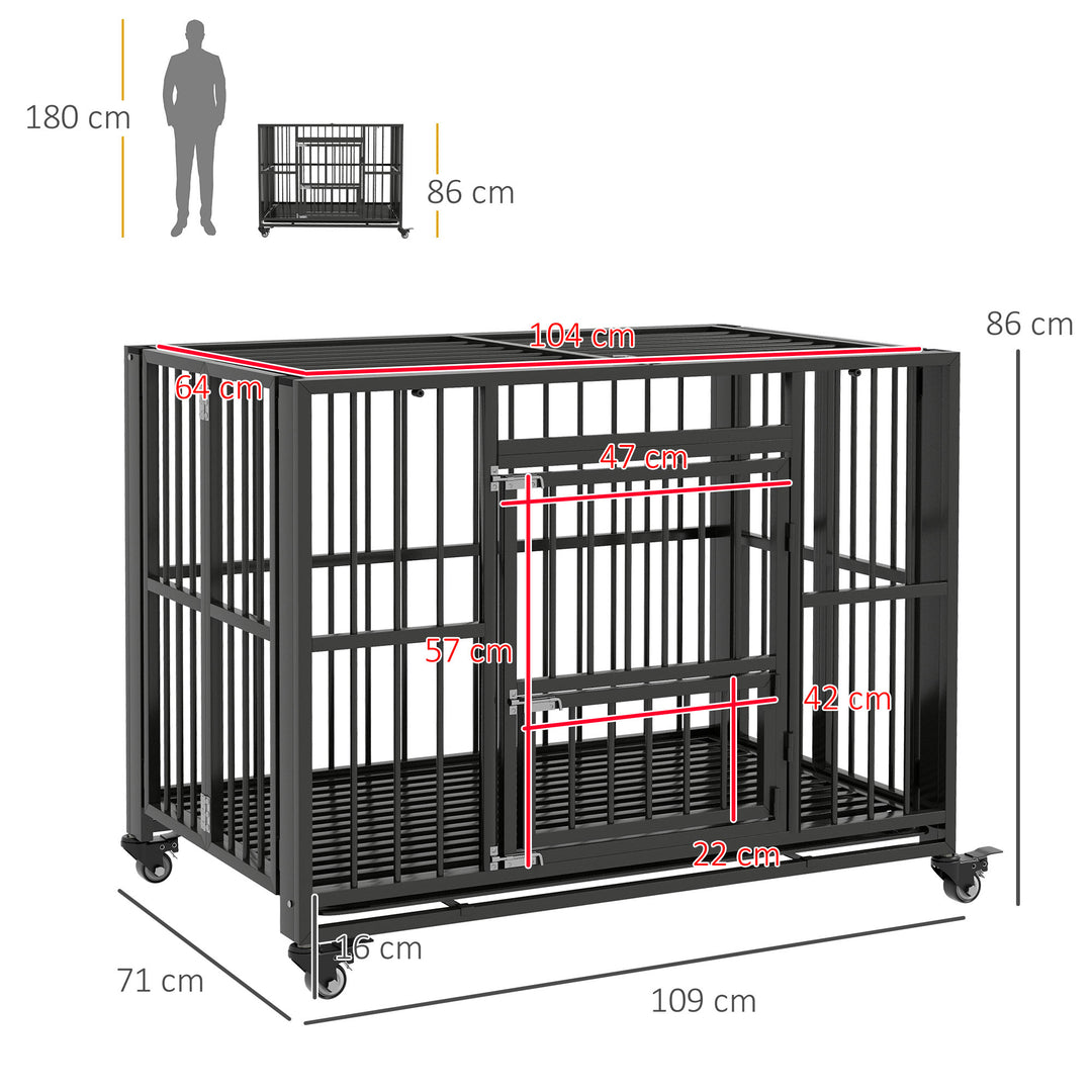 Heavy Duty Foldable Dog Crate, w/ Openable Top and Wheels-Black