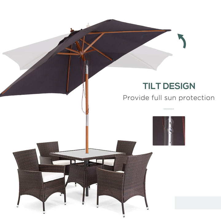 2m x 1.5m Tilt Mechanism Bamboo Wooden Frame Parasol Deep Grey