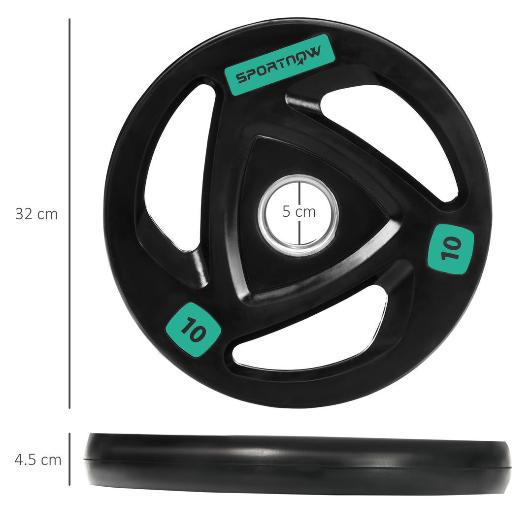 SPORTNOW Olympic Weight Plates, Tri-Grip Barbell Weights Set Rubber Coated with 5cm/2'' Holes for Home Gym Lifting and Strength Training, 2 x 10kg