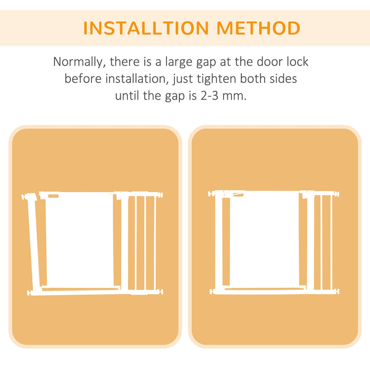 PawHut Pressure Fit Safety Gate for Doorways and Staircases, Dog Gate w/ Auto Closing Door, Pet Barrier for Hallways w/ Double Locking - White