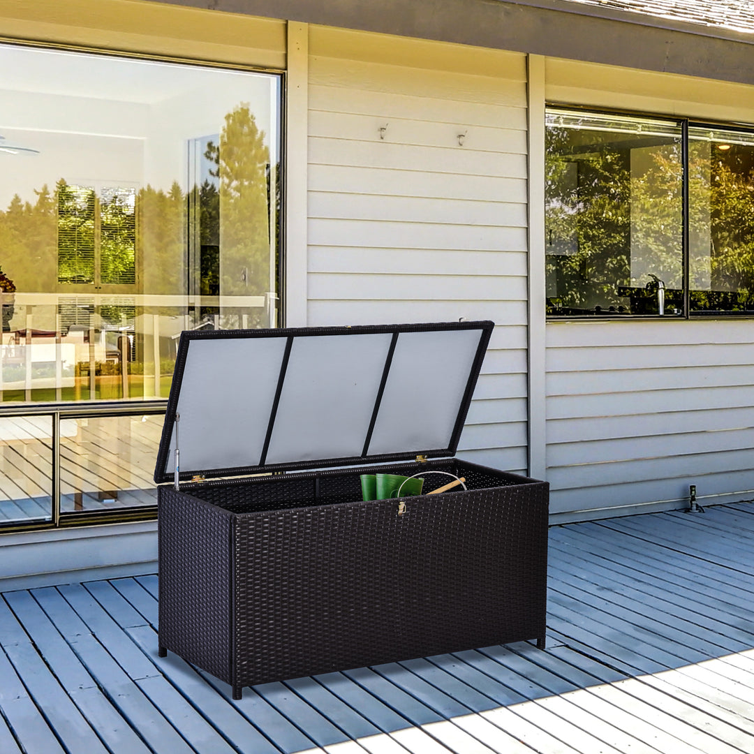 Rattan Storage Box Outdoor Indoor Wicker Cabinet, Dark Brown