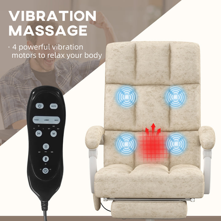 Vinsetto Executive Vibration Massage Office Chair, Microfibre Computer Chair with Armrest, 135° Reclining Back, Beige