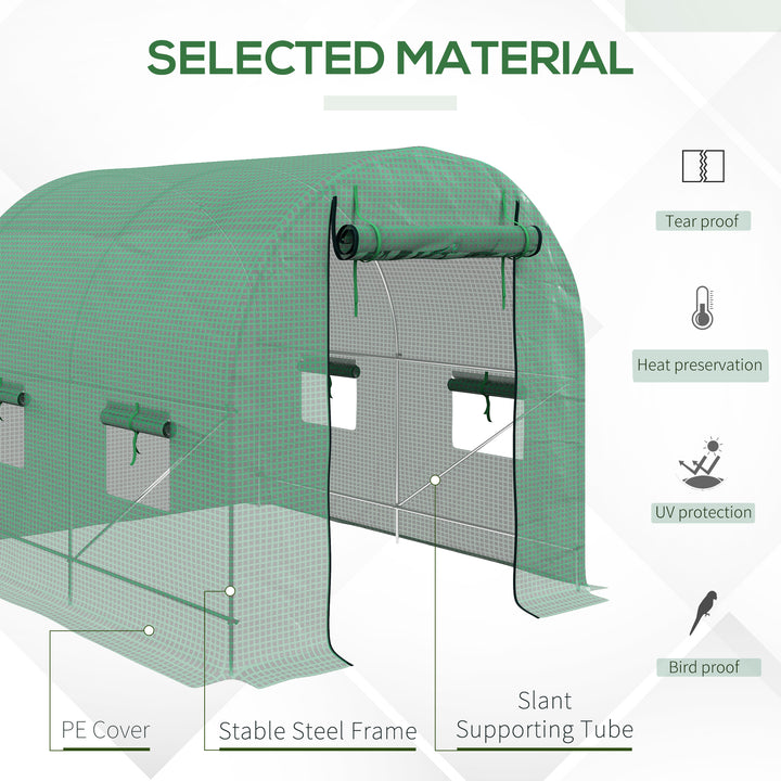 Walk-In Polytunnel Greenhouse, with Steel Frame, Green