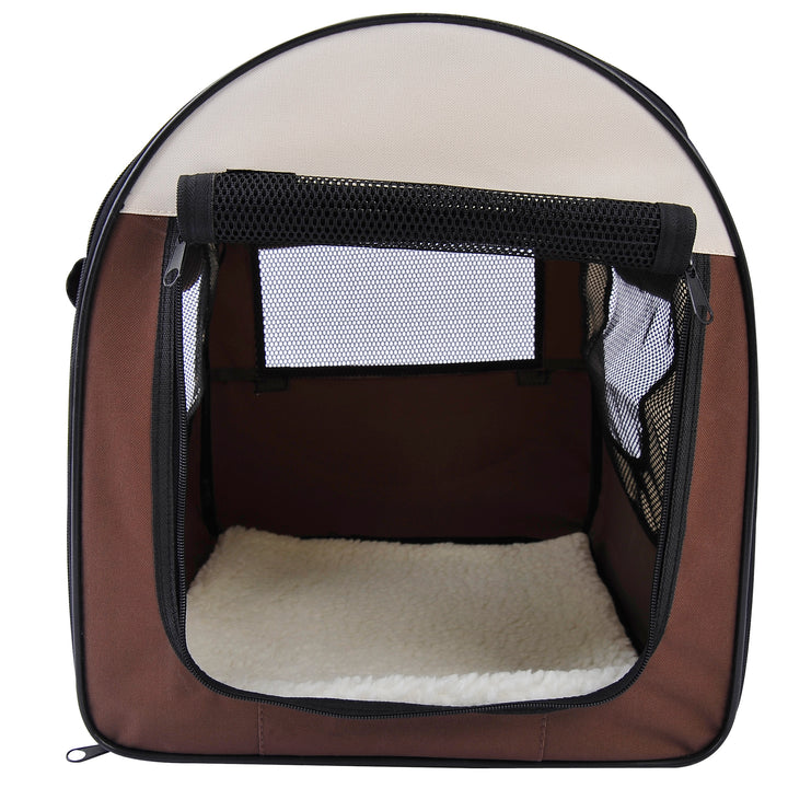 Pet Carrier Folding Cat Carrier Dog Bag Fabric Soft Pet Crate, 46 x 36 x 41 cm, Brown