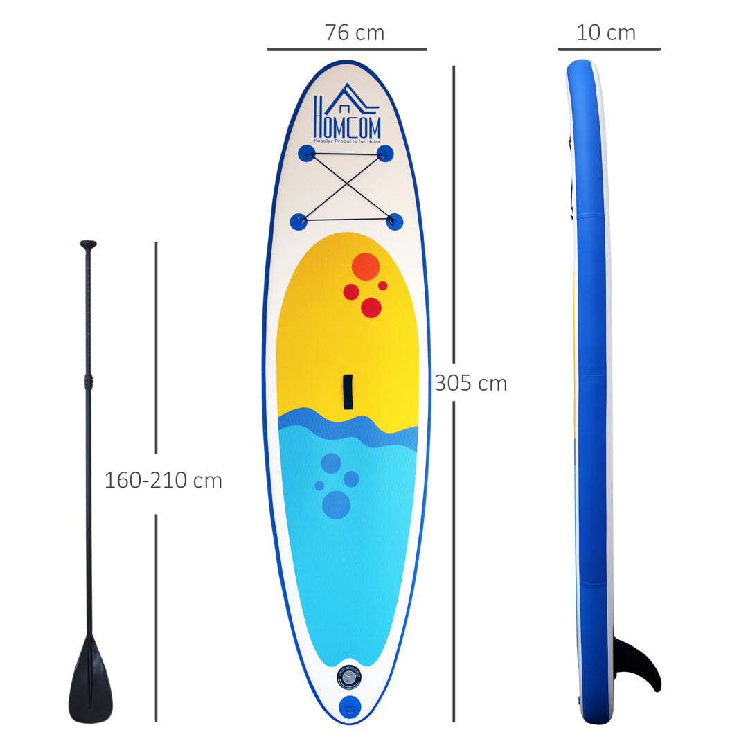 Inflatable Paddle Stand Up Board, Adjustable Aluminium Paddle Non-Slip Deck Board with ISUP Accessories & Carry Bag, 305L x 76W x 10H cm -Blue