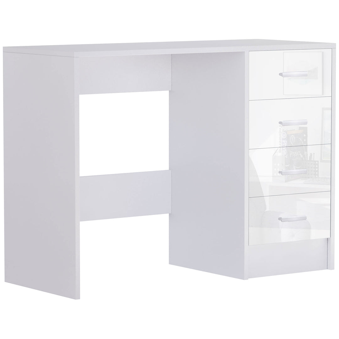 Computer Writing Desk with 4 Drawers, High Gloss Home Office Workstation, White