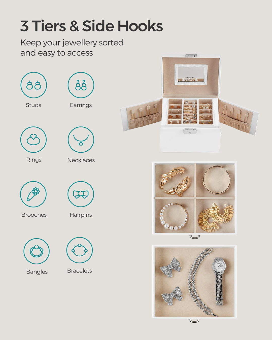 White Jewelry Storage Box for Women