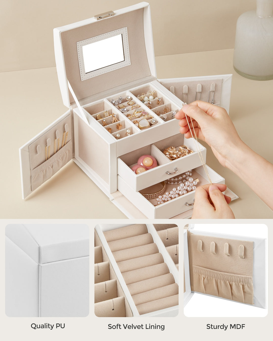 White Jewelry Storage Box for Women