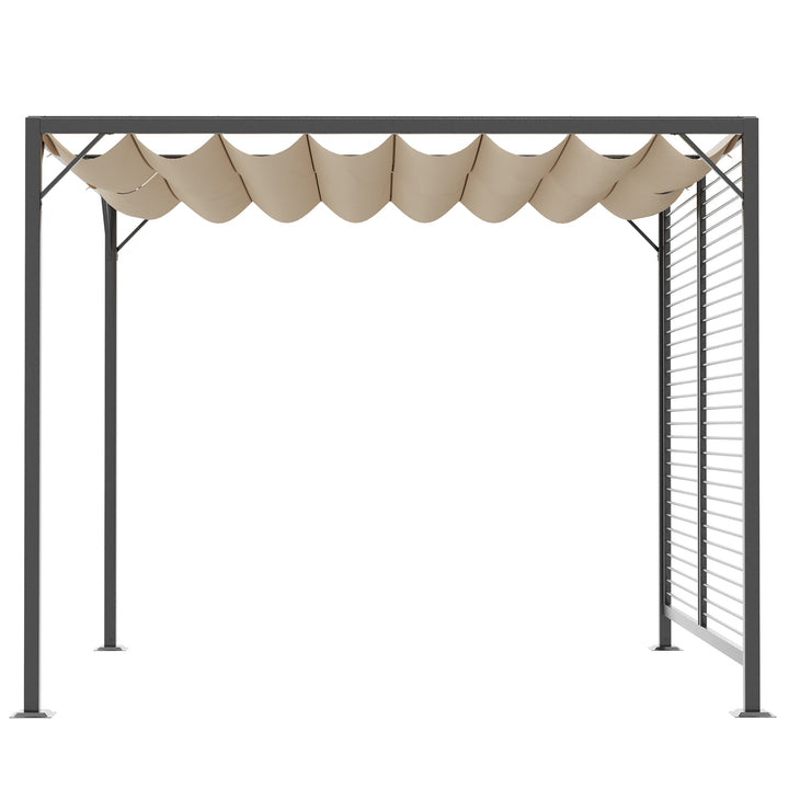 2.8m x 3m Retractable Metal Frame Outdoor Garden Pergola Beige