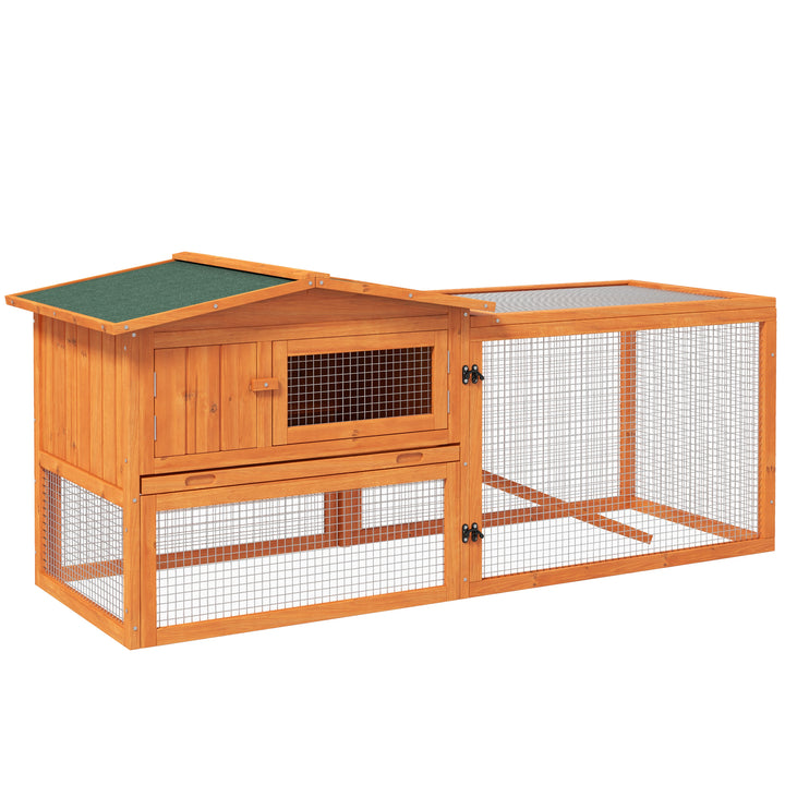 PawHut Rabbit Hutch and Run Outdoor Bunny Cage Wooden Guinea Pig Hide House with Sliding Tray, Hay Rack, Ramp, 156 x 58 x 68cm