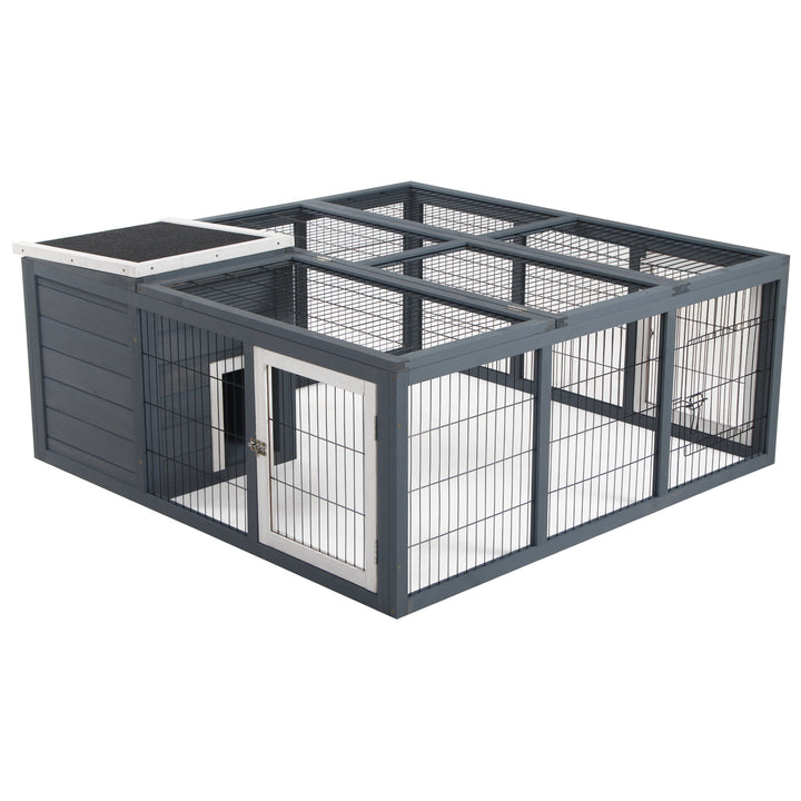 PawHut Rabbit Hutch Small Animal House Ferret Bunny Cage Duck House Rabbit Hideaway Chinchilla Cage Backyard with Openable Main House & Run Roof