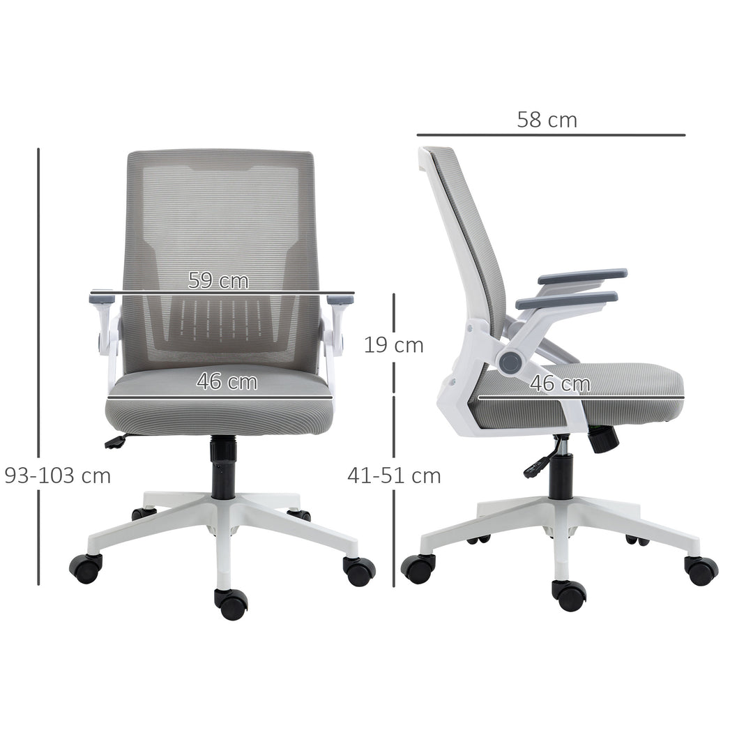 Vinsetto Mesh Office Chair, Desk Chair with Lumbar Support, Flip-up Armrest, Swivel Wheels, Adjustable Height, Grey