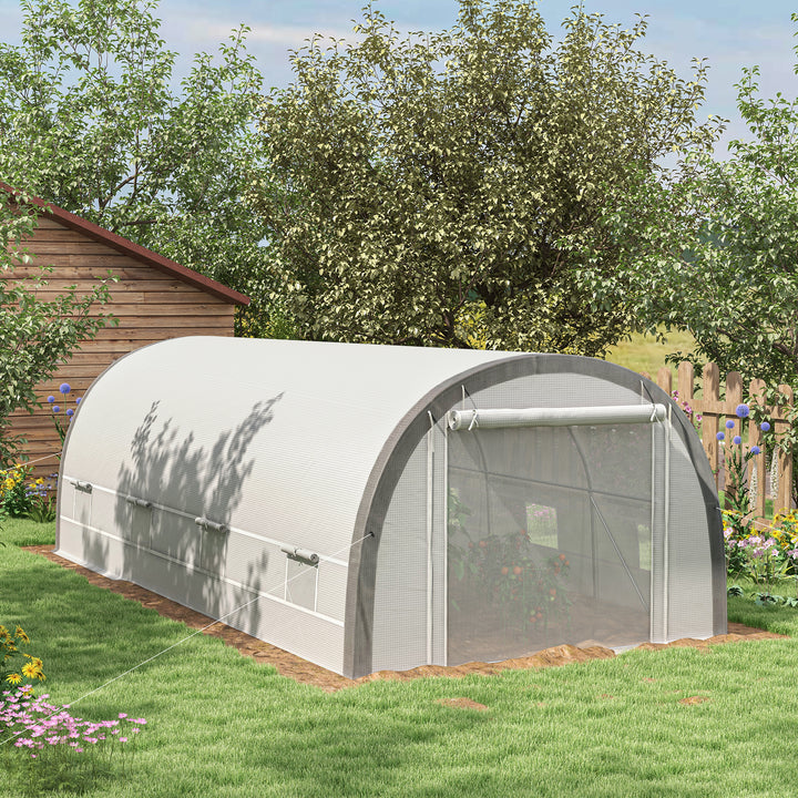 Polytunnel Greenhouse w/ Upgraded Structure, 15 Plant Labels-White