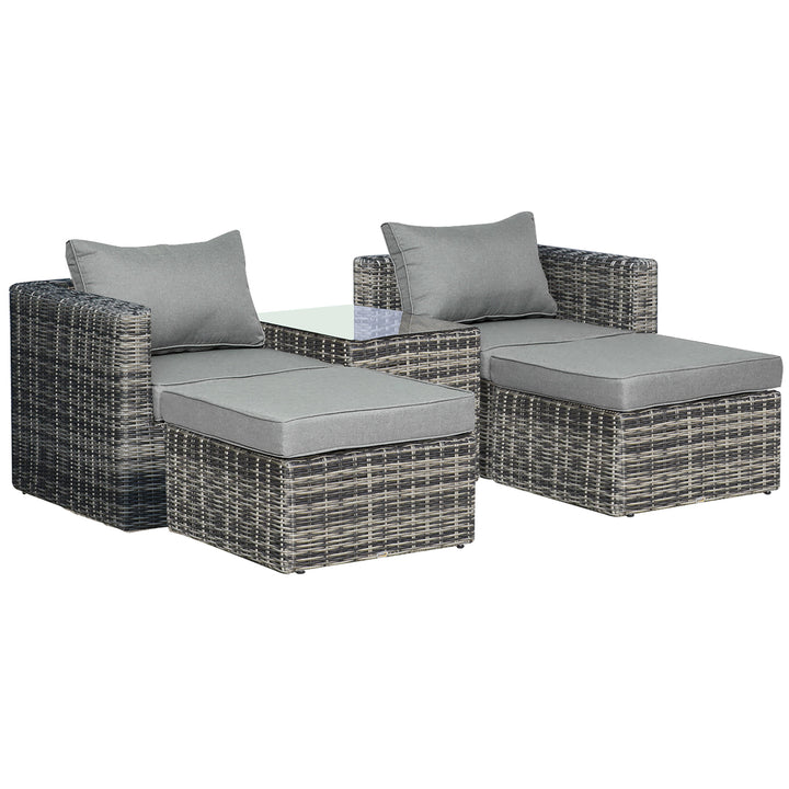 2 Seater Rattan Garden Furniture Set w/ Tall Glass-Top Table Aluminium Frame Balcony Sofa, Mixed Grey