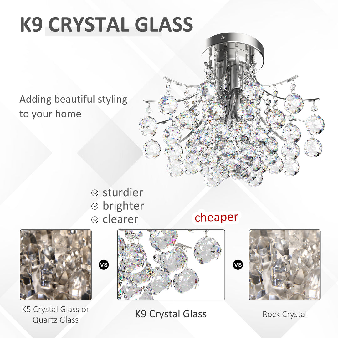 3 Lights Mordern Style Ceiling Chandelier Pendant Crystal Light w/ Transparent K9 Crystal Droplets D40 X 28H (CM)