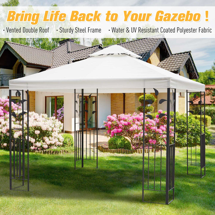 3 x 3m Outdoor Garden Steel Gazebo with 2 Tier Roof, Patio Canopy Marquee Patio Party Tent Canopy Shelter Vented Roof Decorative Frame Cream