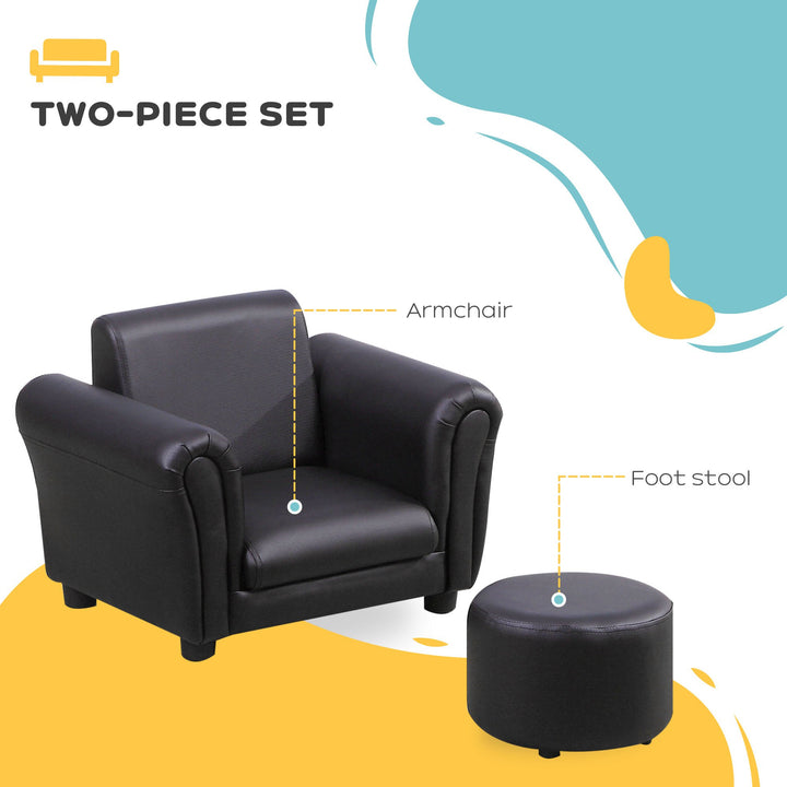 Toddler Chair Single Seater Kids Sofa Set, Kids Sofa with Stool, Black