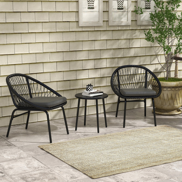 Garden Furniture Set w/ 2 Armchairs & Metal Plate Coffee Table