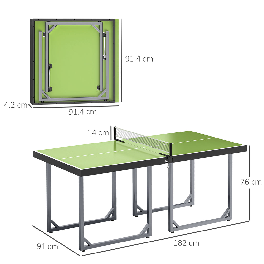 182cm Mini Tennis Table Folding Ping Pong Table with Net Multi-Use Table for Indoor Outdoor Game, Green