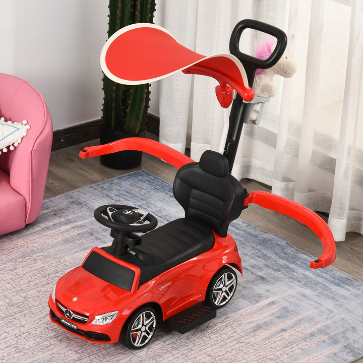 3 in 1 Ride On Push Along Car Mercedes Benz for Toddlers Stroller Sliding Walking Car with Sun Canopy Horn Safety Bar Cup Holder Ride on Toy