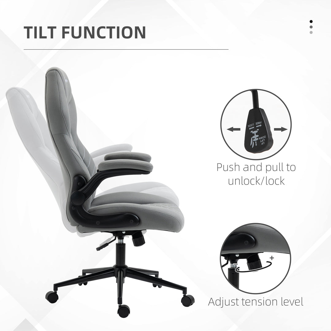 Office Chair w/ Flip Up Armrests, Swivel Seat-Light Grey