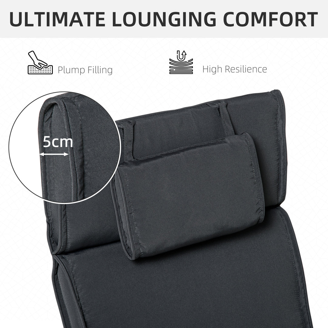 Outsunny Outdoor Chair Cushions Garden Sun Lounger Cushion Replacement Thick Sunbed Reclining Chair Relaxer Pad with Pillow - Grey