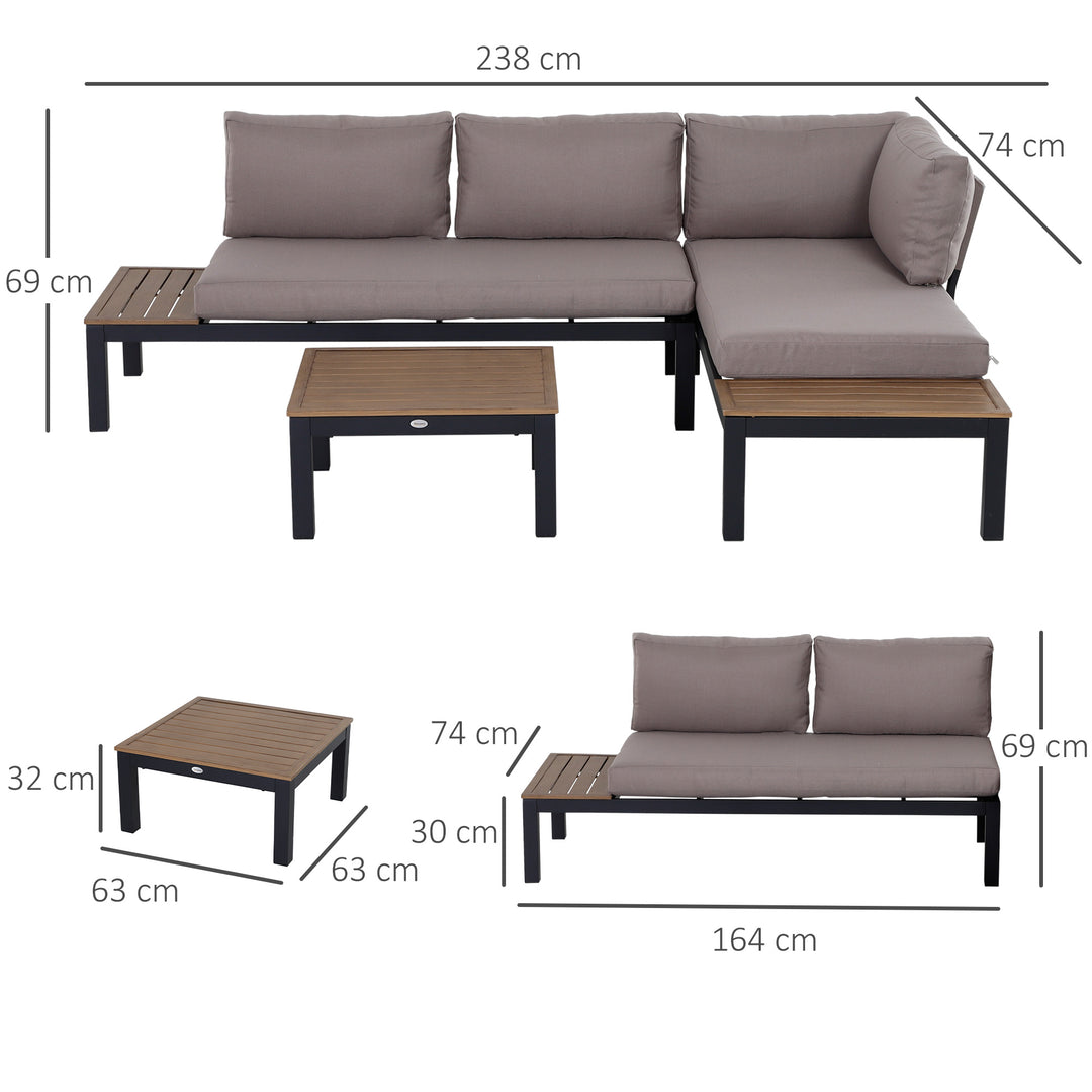 3-Piece Aluminium Frame Outdoor Garden Furniture Set Mixed Grey