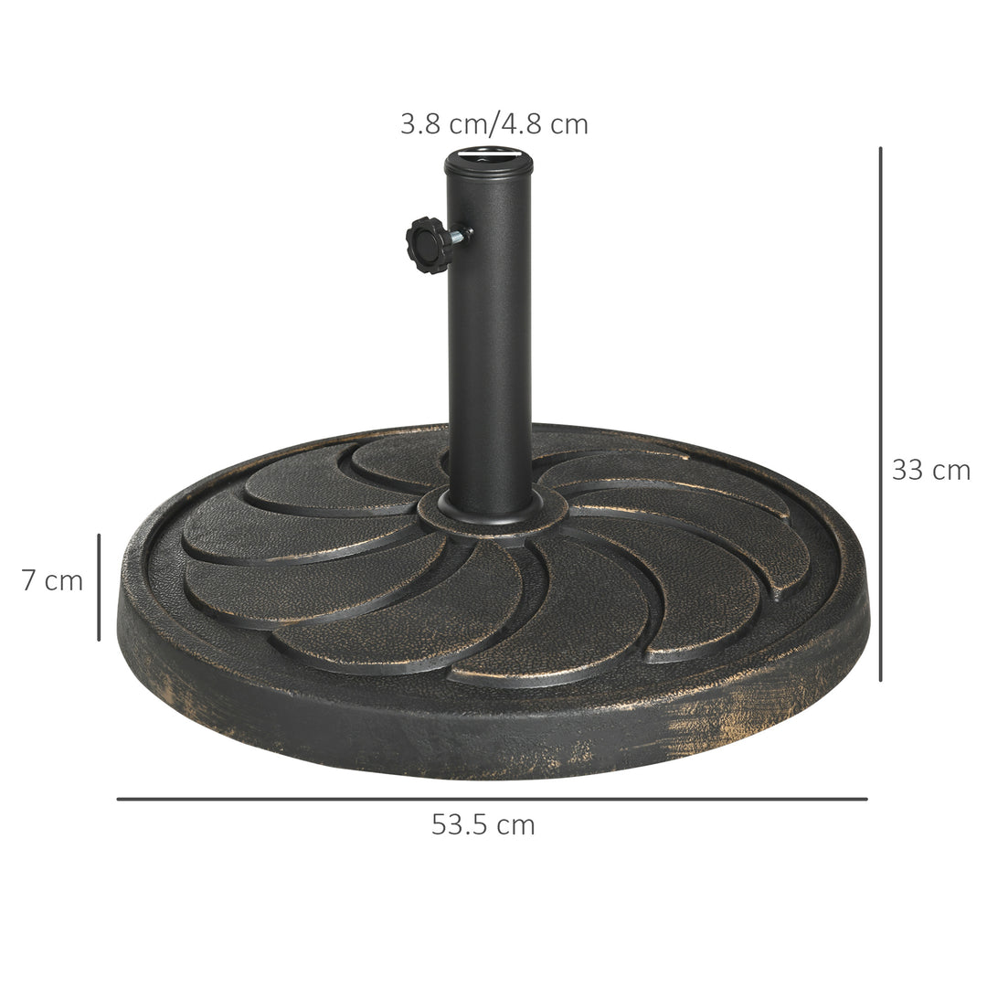 18kg Resin Garden Parasol Base, Round Outdoor Market Umbrella Stand Weight for Poles of Φ38mm to Φ48mm, Bronze