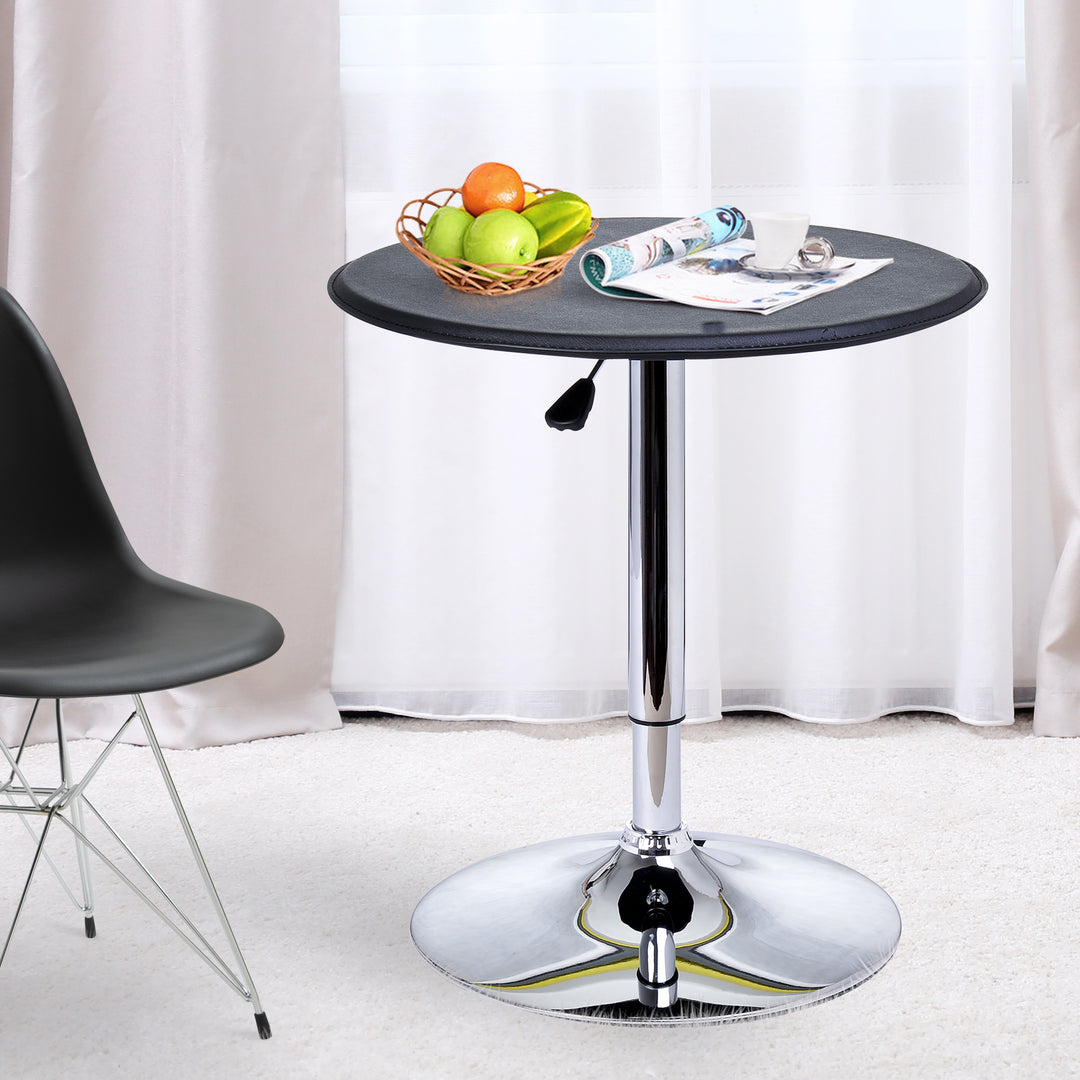 Adjustable Round Bistro Bar Table with PVC Leather Top Steel Base Home Kitchen Dining Desk  Black