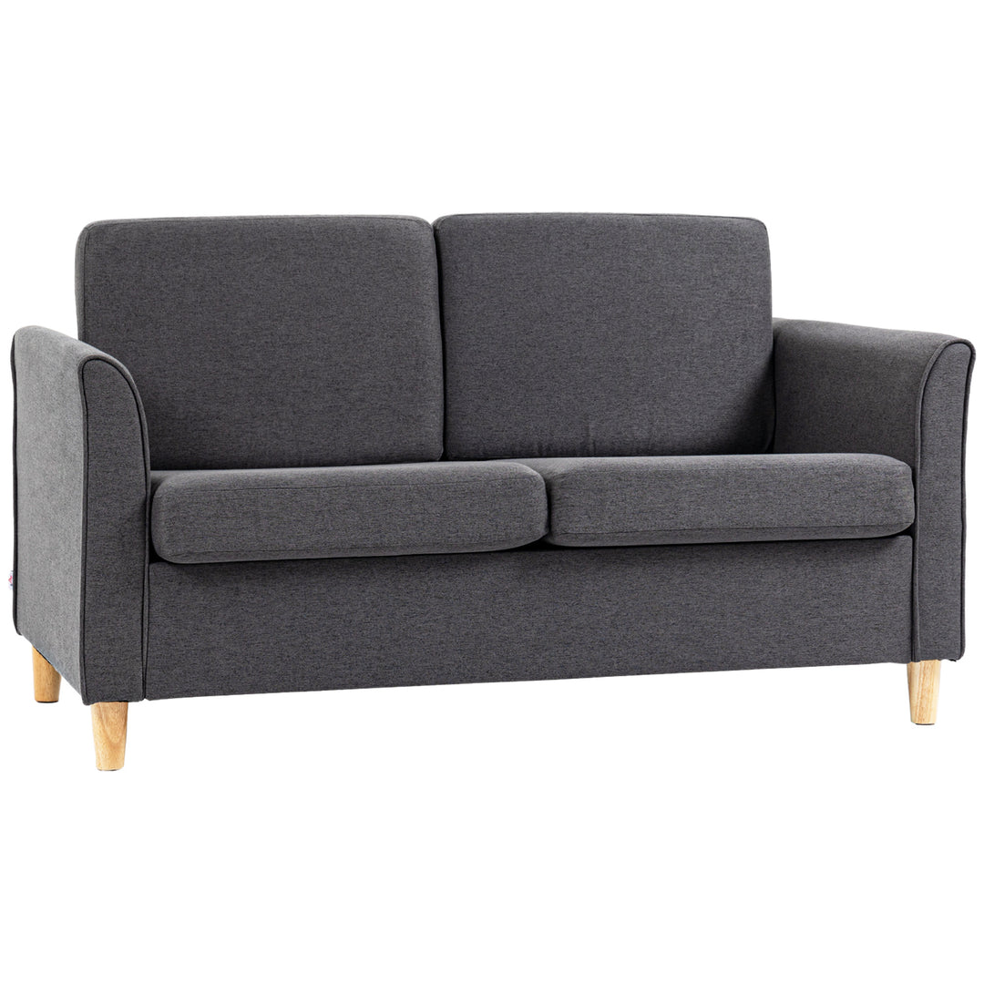 Compact Loveseat Sofa, Modern 2 Seater Sofa for Living Room with Wood Legs and Armrests, Dark Grey