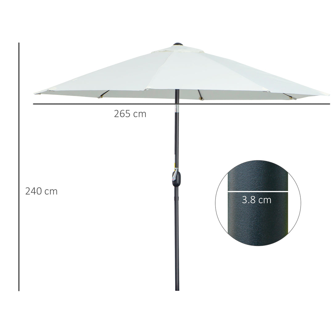 Garden Parasol Umbrella,Tilting Parasol W/three angles, Outdoor Sun Shade Canopy,Cream White，2.65H x Φ2.4m